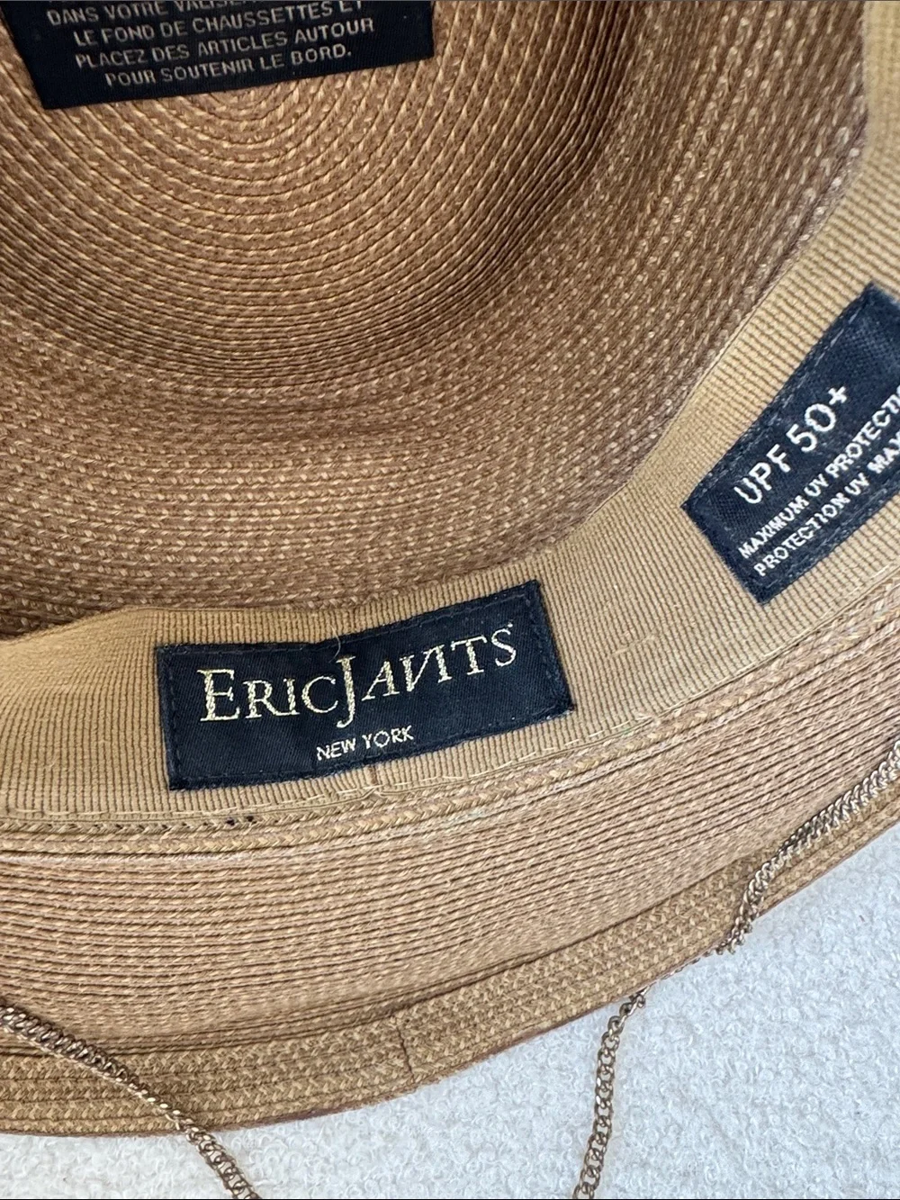 Eric Javits Tan Straw Sun Hat with Chin Chain - Picture 3 of 4